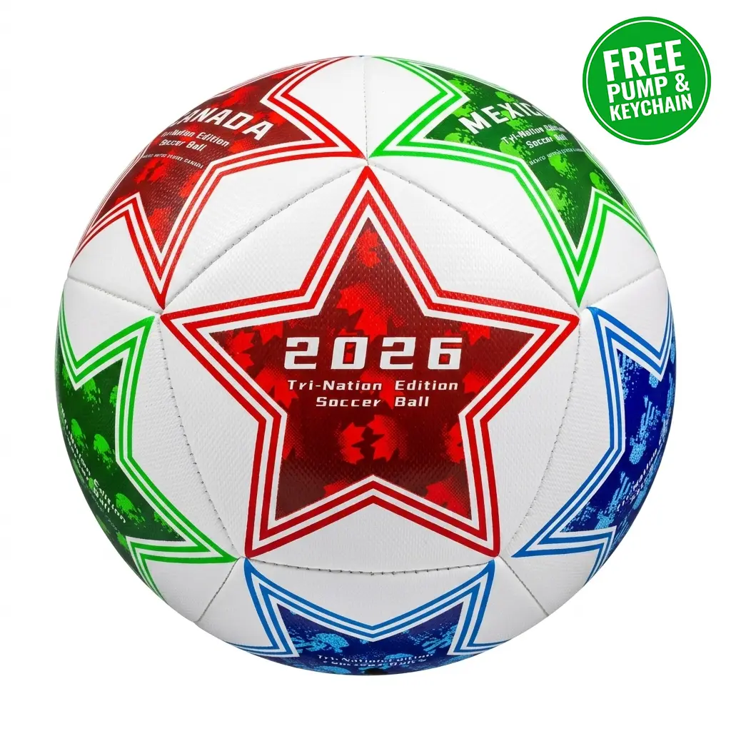 Tri-Nation Stars Ball, High-Durability Soccer Ball Size 5 - 2026 North American Tournament Commemorative Football - Tri-Nation Design, Professional Football Training Equipment for Youth & Adults, Ideal for Indoor & Outdoor Ball Sports, #summerwins