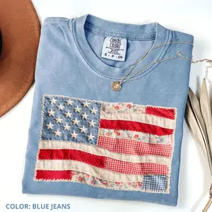 Comfort Colors 4th of July Shirt, Retro American Flag T-shirt, Patchwork USA Shirt, Patriotic Graphic Tee, Fourth of July USA Flag Shirt