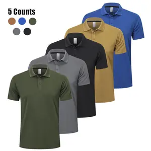 【Purchase one size larger】3/5 Pack Men's Solid Color Sports Polo Shirt Moisture Wicking Breathable Comfortable Short Sleeve Collared Top for Golf Baseball Tennis Sportswear for All Seasons Athletic Top