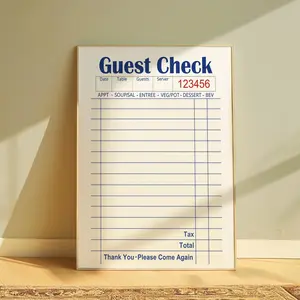 Blank Guest Check Poster, Trendy Wall Art, Aesthetic Preppy Prints, Apartment Wall Decor, Guest Check Blank Gift