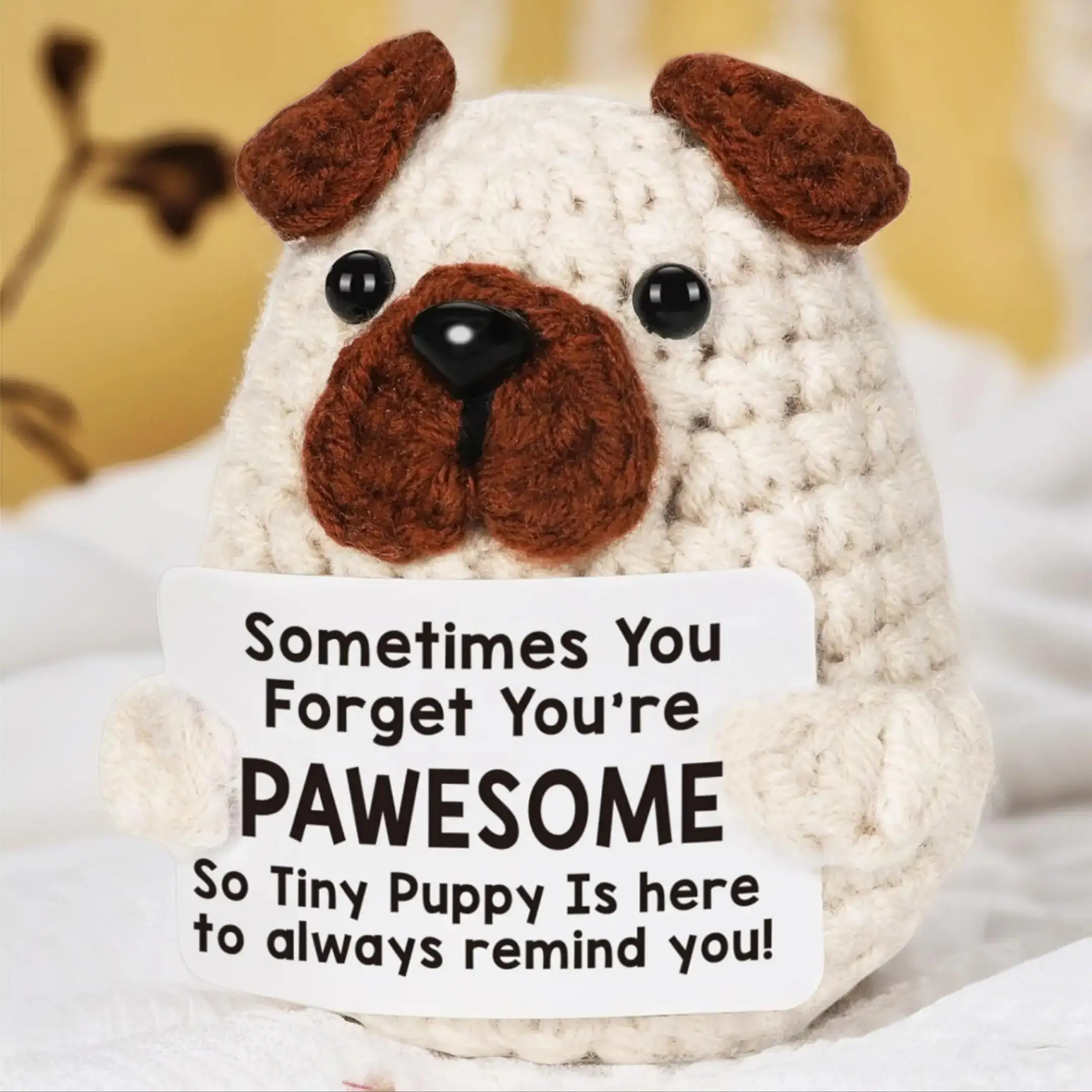 Father's Day Gifts, Crochet Puppy Design Knitting Toy, Cute Crochet Dog Doll with Encouragement Cards, Desktop Decoration for Home Office, Gift for Fr