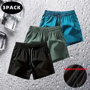 Men’s summer sports casual shorts—essential for the season. Available in packs of  3. Ice silk, Quick Drying and breathable, with zippered pockets. Ideal for fitness, running, outdoor activities, and vacations. Tropical Plain Elastic men's shorts, Fitness