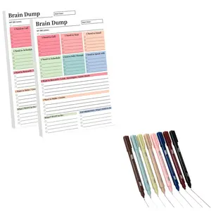 2-Piece Set 8 Dual-Ended Curve Pens, A5 Tear-Off Planner Notebook, Ideal for Bullet Journaling, Planning, Office Use, Self-Use or Gift