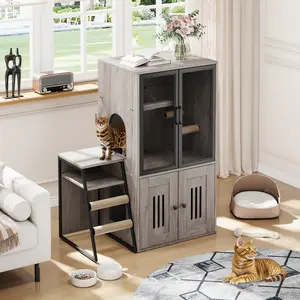 Multi-Level Cat Tree Tower with Plush Hammock & Condo House, Natural Wood Cat Scratcher Post & Perch - Large Sturdy Cat Furniture for Indoor Cats