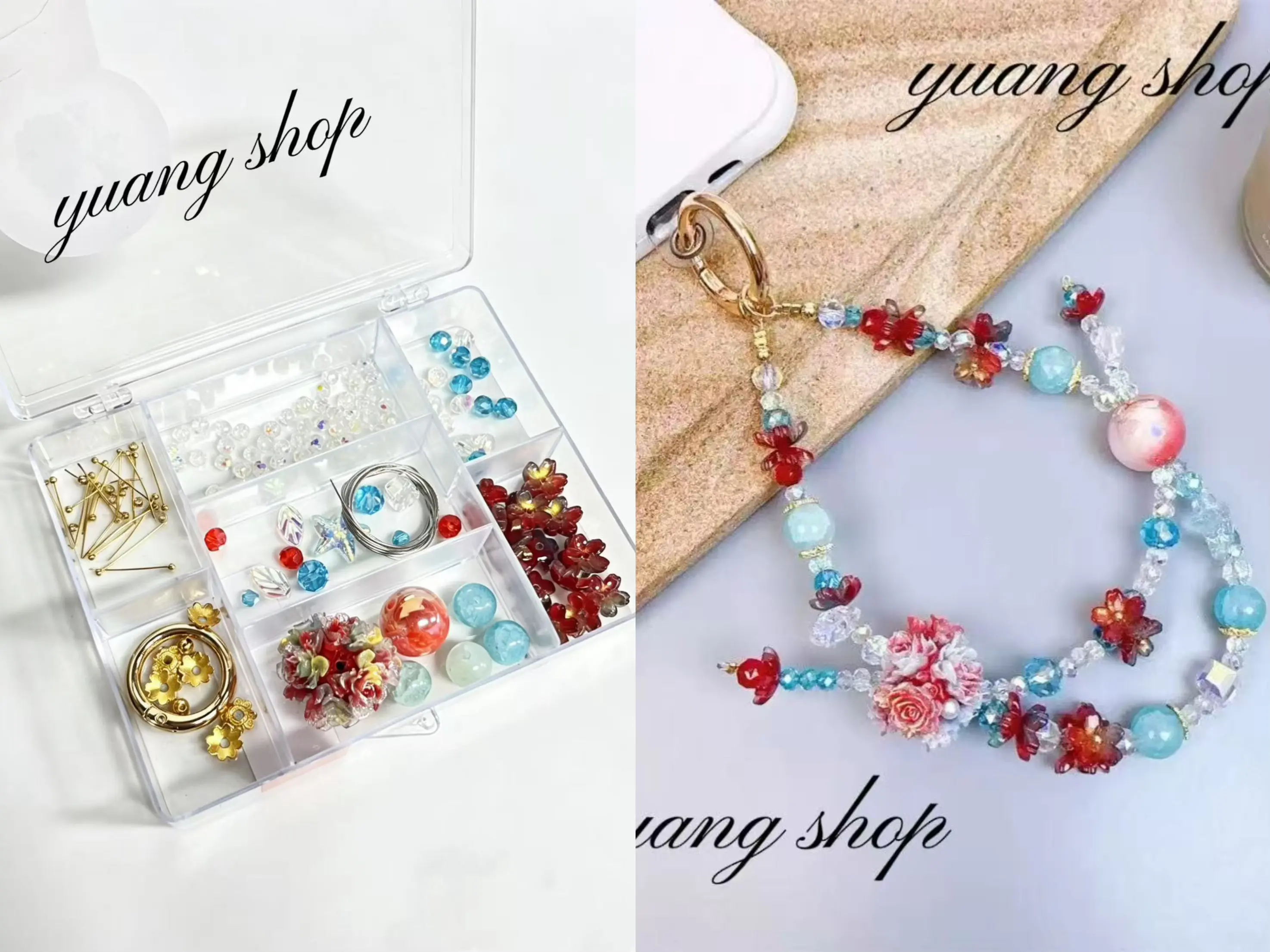 Phone Chain Kit-（Ocean Breeze Floral） Materials Craft DIY Handmade Beaded For Beginners-Flower Garden,Pretty Mother's Day Gift,Bag Chain Charm,Stylish Cellphone Lanyard For Women,Fashionable Wrist Strap For Smartphones