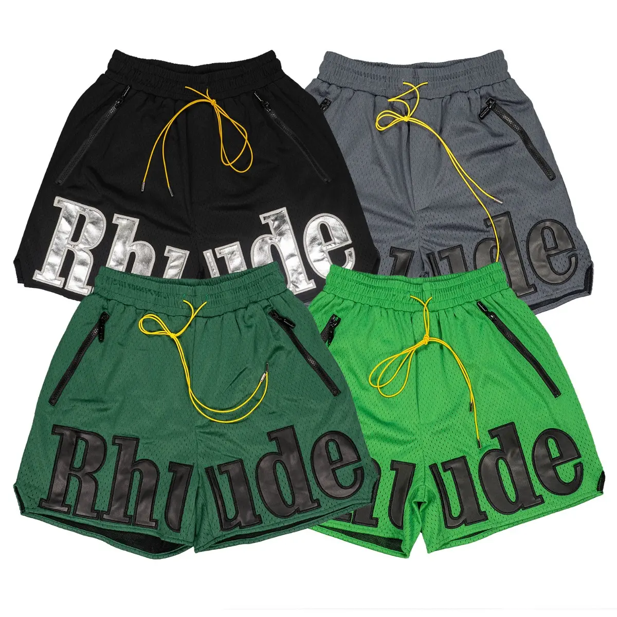 Rhude Embroidered Mesh Basketball Shorts, Summer Casual Shorts for Men and Women, Loose-Fitting and Breathable
