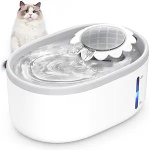 Water Fountain with Visible Water Level Window, White Grey 2L/67oz Automatic Pet Water Fountain with Quiet Pump,  Water Dispenser for Drinking (Regular)