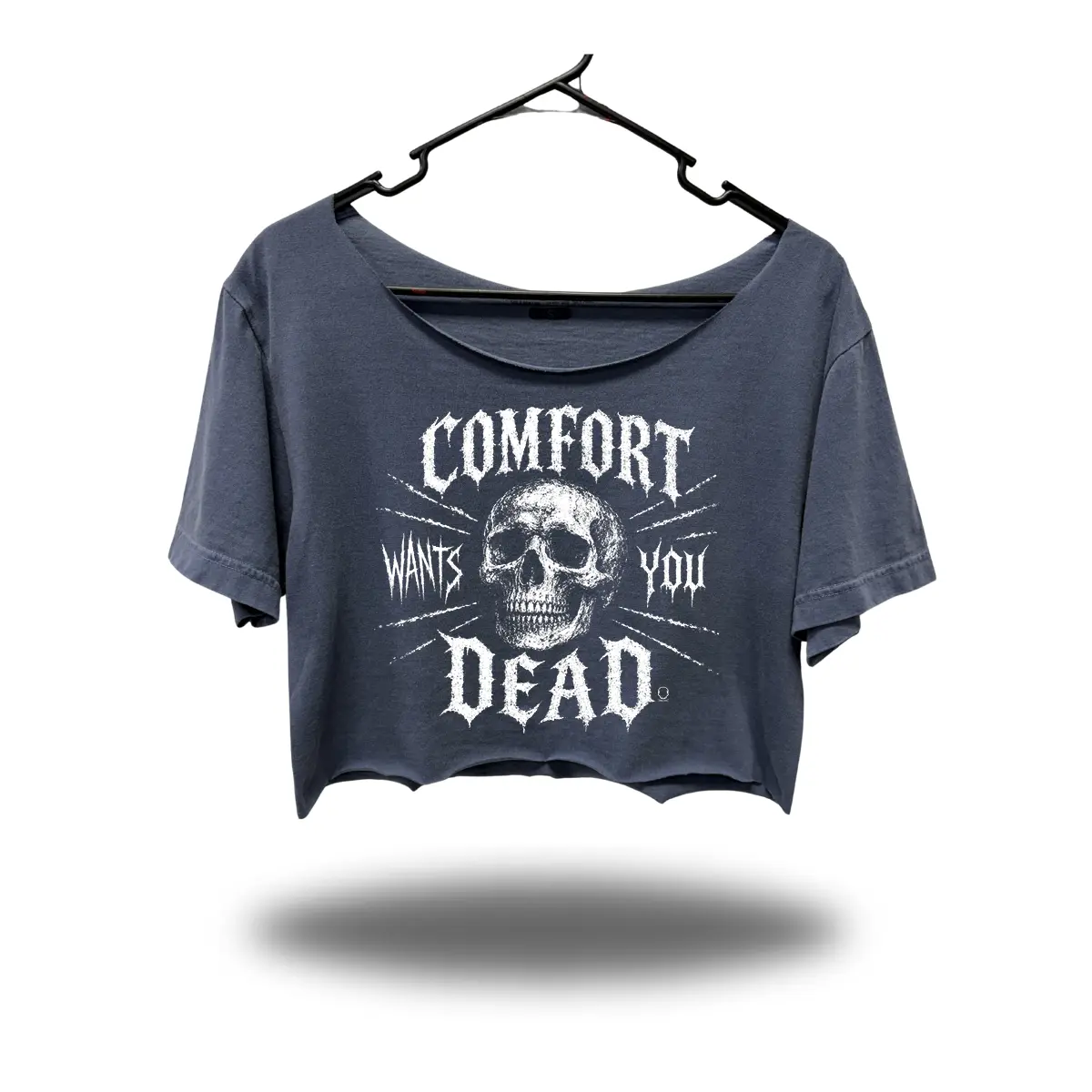WANTS YOU DEAD WIDENECK OVERSIZED FADED NAVY CROP TOP