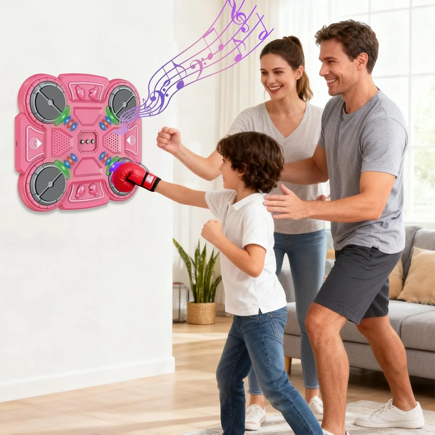 Music Boxing Machine – LED Upgraded Version with Gloves, Interactive Boxing Trainer, Smart boxing trainers, Adjustable Speed, Wall-Mounted Target, Smartphone Connectivity & USB Rechargeable Fun for Kids 6-12 Lights flash on hits, turns play into fitness