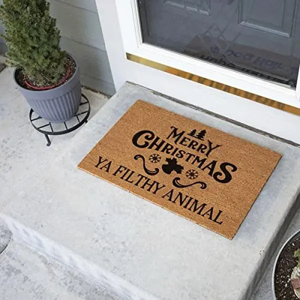 Funny "Ya Filthy Animal" Themed Christmas Welcome Mat - Large Print, Statement Patterned, Textured Synthetic, Personalized Non-Slip Heavy-Duty PVC Back Rug for Front Porch Entrance, Indoor/Outdoor Use, Outdoor/Indoor, Large Print Doormats