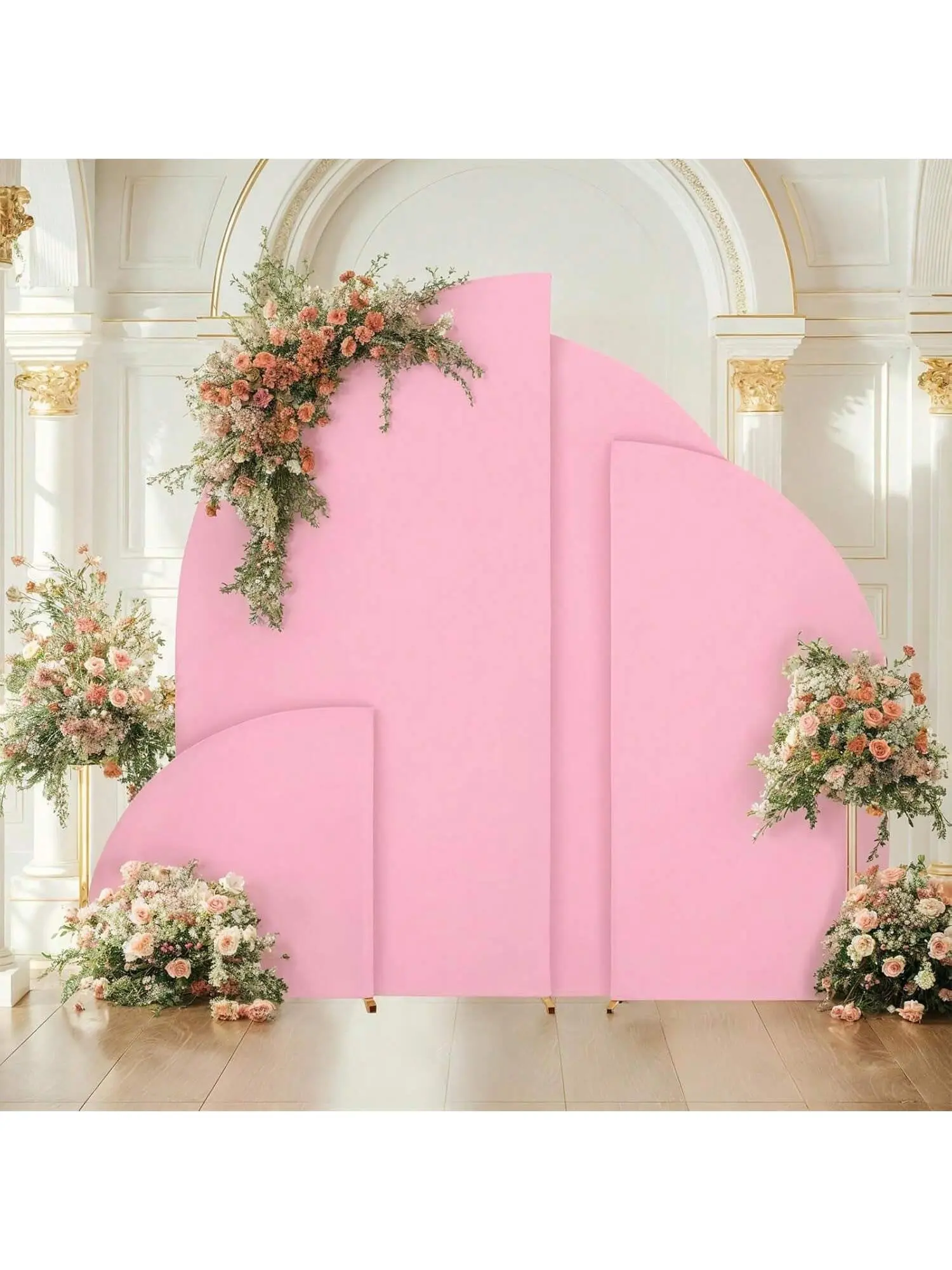 Gaomon Pink 5ft (81x153cm) Round Reusable Spandex Fabric Backdrop Cover - Sturdy, Lightweight, Machine Washable 2-Sided Half Moon Outdoor Furniture Arch Cover, Wrinkle Resistant, Steam Iron Compatible for Wedding Party Decoration