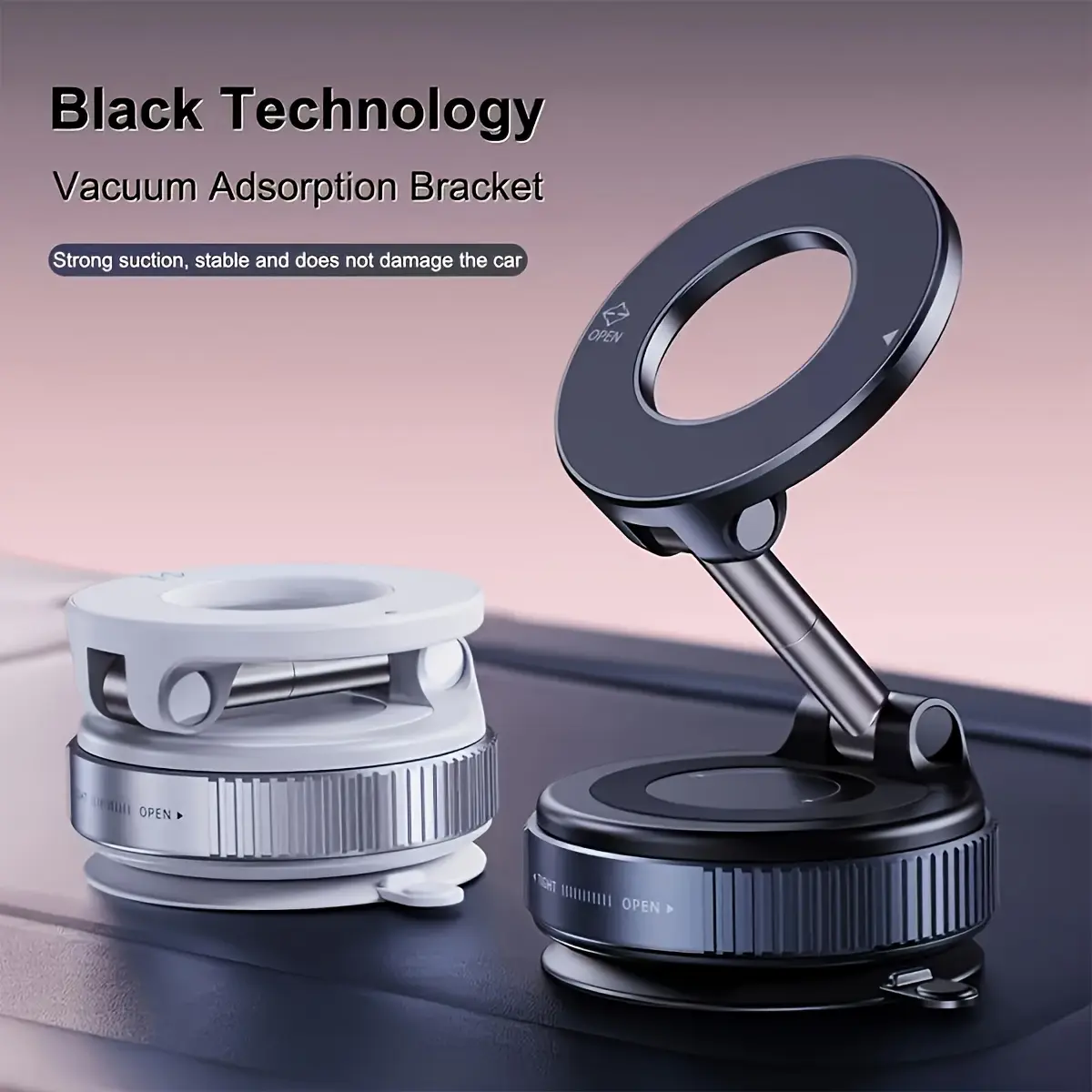 Black Technology Vacuum Suction Phone Holder - Strong Magnetic N52, Zinc Alloy, 360 °   Rotation & Folding, Stable & Damage-Free for Car Screens, Bathroom Tiles & Glass, Car Mounting | Rotatable Mount | Secure Mounting, Phone Mount Holder