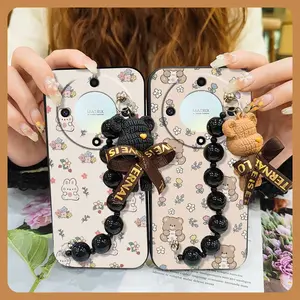Back Cover Dirt-resistant Phone Case For Honor X9a 5G/Magic5 Lite Simplicity Anti-knock soft case Skin-friendly feel silicone phone case Black pearl pendant cute Bear bracelet