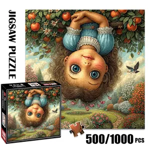 1pc 1000 piece adult puzzle 58x58cm Upside - down Girl in Garden with Apples and Bird 500 pieces of paper puzzle, suitable for adults and families, large-scale DIY puzzle interactive toy games,