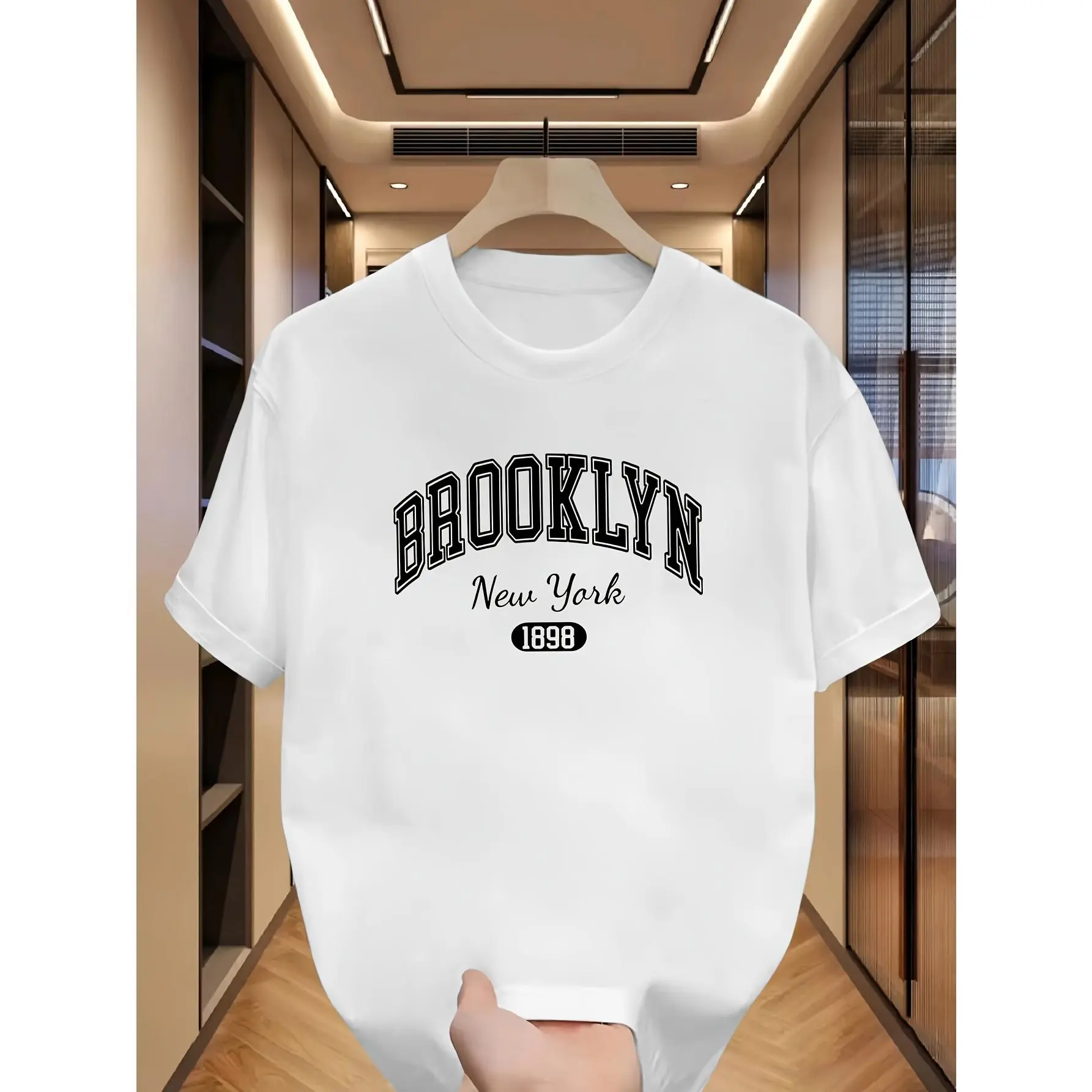 Women's Unisex Short-Sleeve Round Neck Fashion T-Shirt, Oversized Brooklyn Print Streetwear, Relaxed Fit Casual Everyday Aesthetic Top, Shortsleeve, Tshirt, Tee, Breathable, Cotton