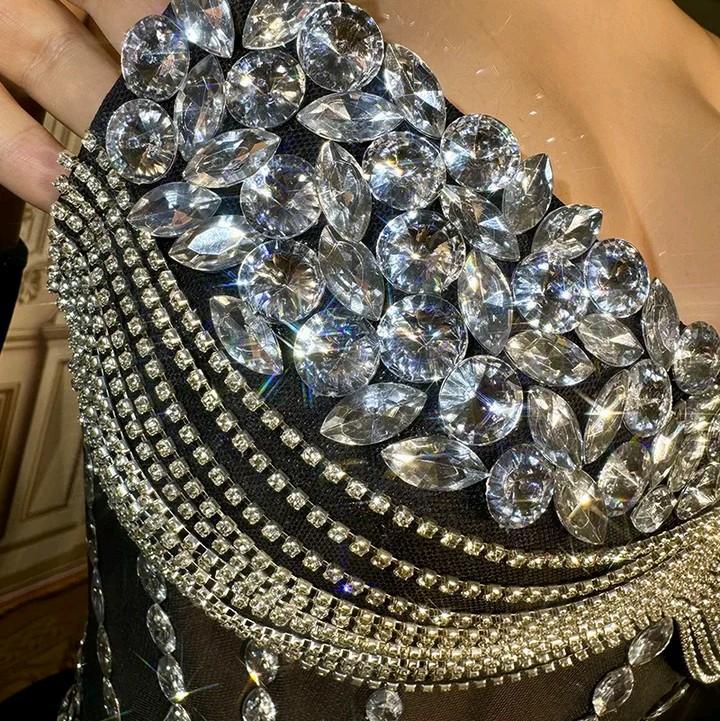 Crystal Elegance Velvet Corset Gown - Womenswear Formal Dress rhinestone old prom party maxi