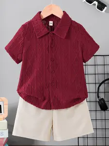 Boys' Toddler Summer Classic Retro Fashion Set, Plaid Button Shirt & Casual Shorts, Comfortable Outdoor Wear, 2-Piece