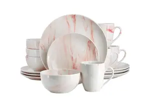 Elama Fine Marble 16 Piece Porcelain Dinnerware Set in Red Elama Fine Marble 16 Piece Porcelain Dinnerware Set in Red