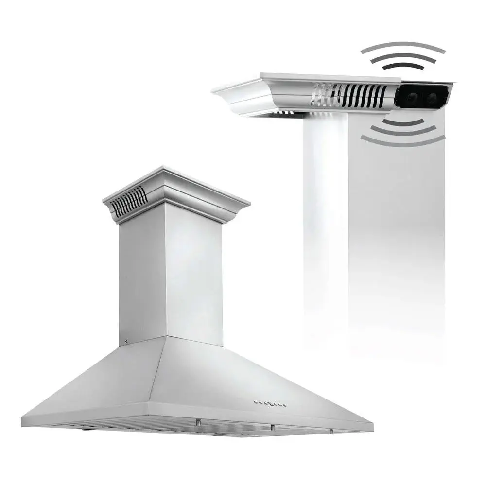 ZLINE 42 in. CrownSound™ Ducted Vent Wall Mount Range Hood in Stainless Steel with Built-in Bluetooth Speakers (KL2CRN-BT-42)