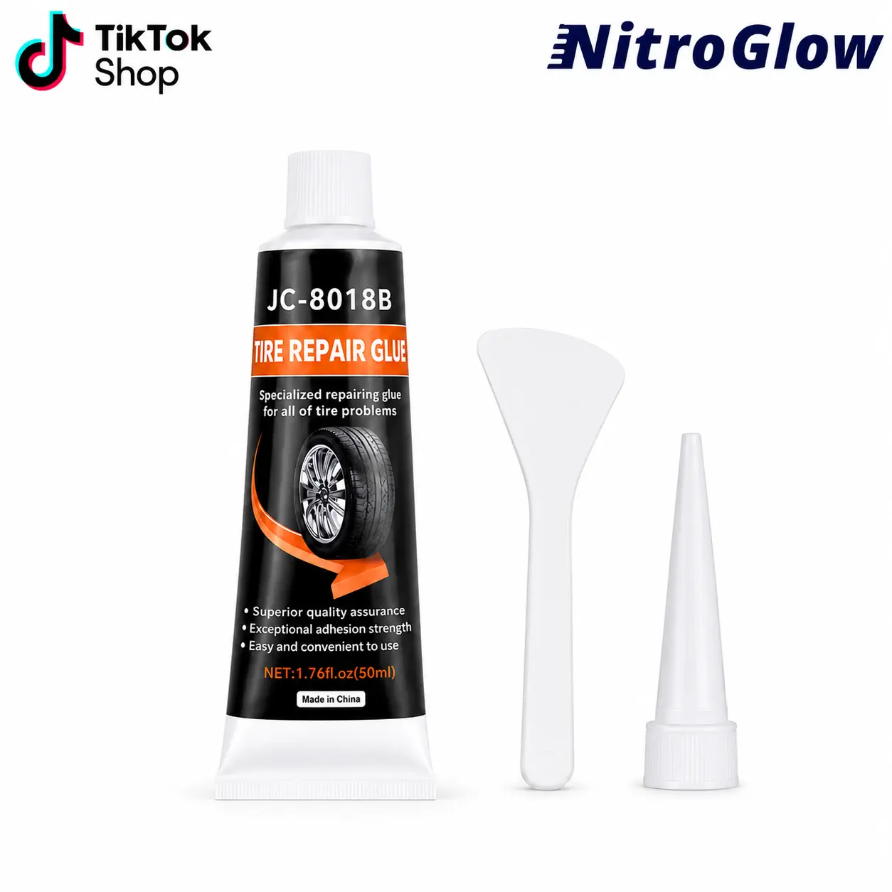 JC-8018B 60ml Tire Repair Glue - Waterproof Strong Adhesive Rubber Sealant with Prepared Spreaders for Cars/Motorcycles/Bikes, Emergency Fix & Leak Sealing