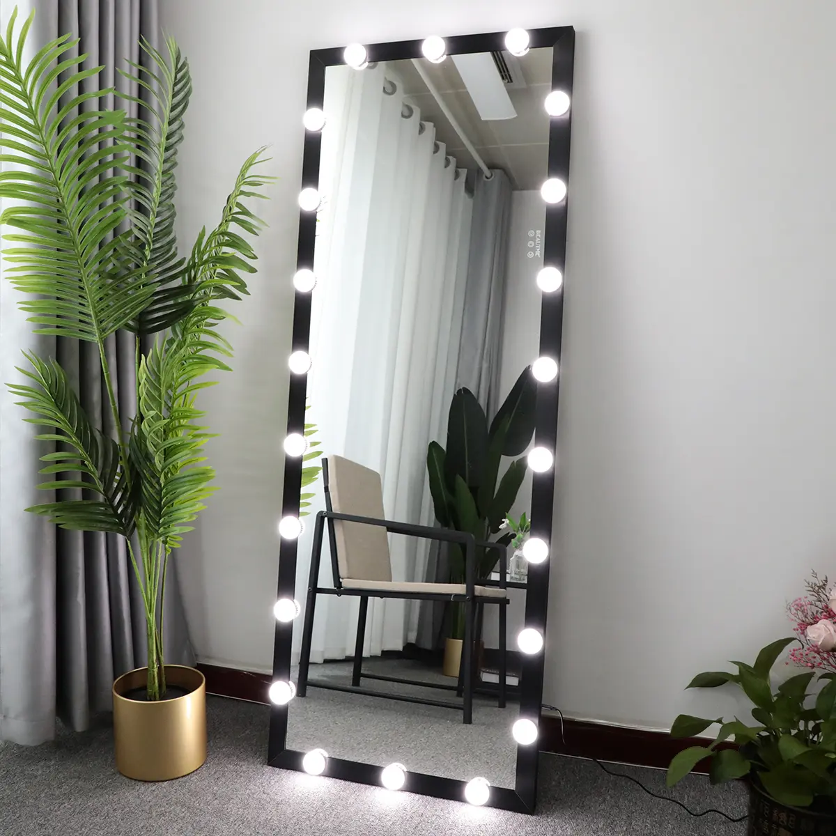 Hollywood Full Length Mior with Lights Full Body Vanity Mior with 3 Color Modes Lighted Standing Floor Mior for Dressing Room Bedroom Wall Mounted Touch Control Black 63x24inch