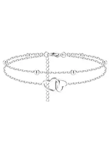 Stainless Steel Anklet for Women Teenagers, Heart Pendant Multi-Layer Adjustable, Casual Beach Style, Fashionable Layered Ankle Bracelet, Dainty Layered Anklet, Trendy Jewelry, Trendy Fashionable Accessories