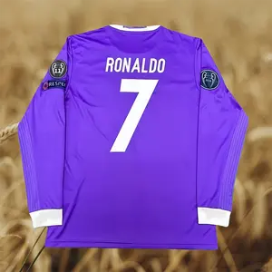16 17 Away Long Sleeve Fan Edition #7 Ronaldo Purple Soccer Jersey
