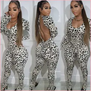 WKDE OL6139 Women's Casual And Fashionable Backless Leopard Print 2 Colors Optional Jumpsuits