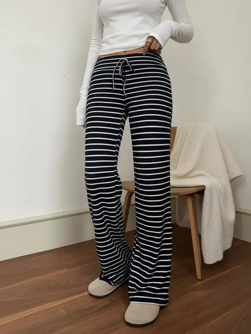Women's Casual Breathable Stretchy Striped Low Waist Fitted Long Pants, Bottom, Spring & Fall Fashion, Comfortable Daily Wear, Stylish Ladies' Clothing, Womenswear