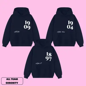 Table for Two Hood Stitch All Team Sorority Hoodie, Minimalist Greek Since Hoodie, Greek Life Apparel, Trendy Sorority Gift for Her, Sorority Merch