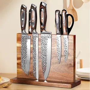 Magnetic Wooden Knife Holder Double-Sided Universal Knife Stand Knife Set Holder Stand with Strong Enhanced Magnets for Counter Top, Sturdy, Metal