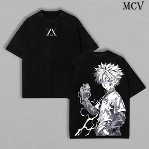 Hunter x Hunter Killua Zoldyck Graphic Tee | Vintage Washed Heavy Cotton T-Shirt, Double Printed Front Back Unisex Oversized Anime Manga Streetwear Top