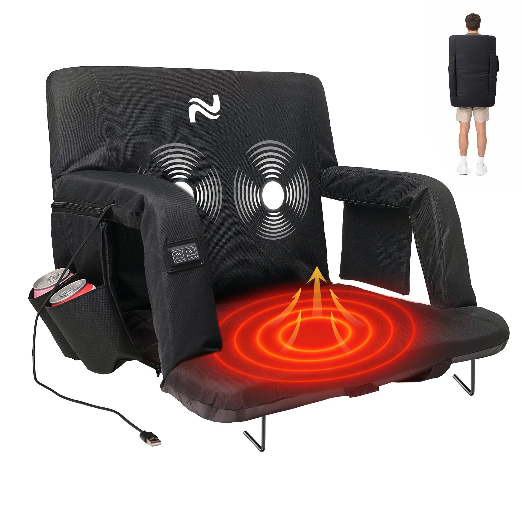 SLSY Heated Massage Stadium Seats, Bleacher Seat with Back & Arm Support, 3 Levels of Heat&Massage, 6 Reclining Positions Stadium Seating Bleacher Seats for Sports Events tiktokshopbacktoschool
