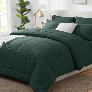 Size Comforter - 7 a Bag Forest Green, Comforters King with Quilted Comforter, Flat Sheet, Sheet, Pillowcases, Forest Green