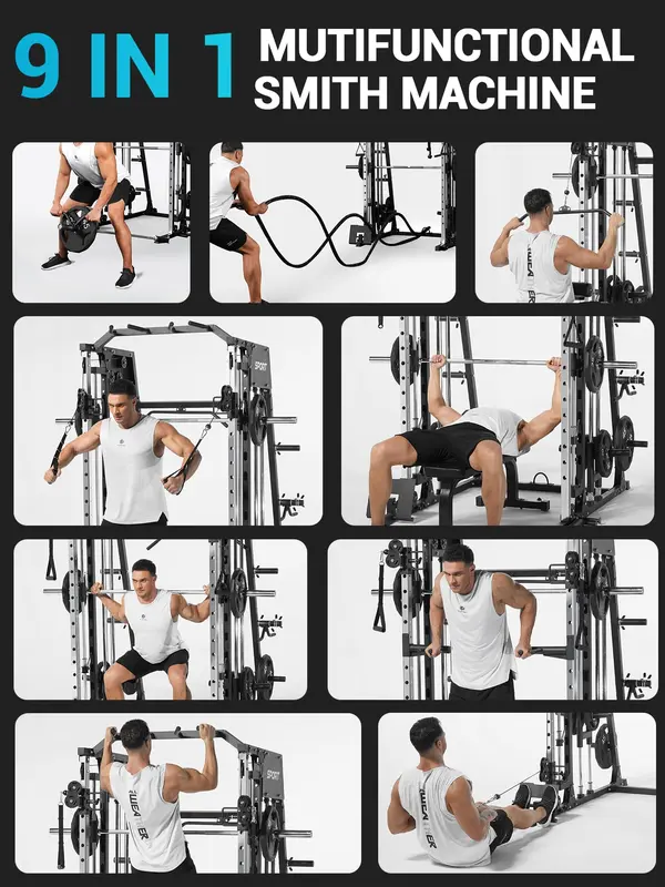 thumbnail image 2 of All In One Workout Machine Luku Smith Machine, 2200 LBS Squat Rack For With Dual Pulley System Multifunctional Power Rack Power Cage Strength Training Attachments Home Gym 2 of 10