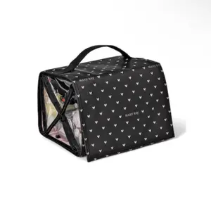 Mary Kay Roll-Up Bag - Black with Pink Hearts Design - Convenient Storage & Easy Access Makeup Organizer