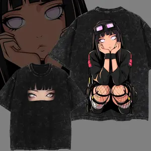 Hinata Hyuga (Naruto) — Retro-Style, Gender-Neutral, Loose-Fit Washed Cotton T-Shirt — Printed Short-Sleeve Top (Anime Fan Gear & Merchandise) — Unisex