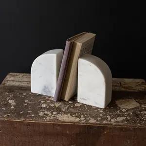 Set of 2  White Marble Arch Bookends