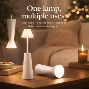 2-in-1 Table Lamp & Flashlight Adjustable Lamp Head Portable Cordless LED Light Touch Control Warm Ambient Lighting for Bedroom Living Room Nightstand Reading Study Apartment Dorm Camping Emergency Power Outage Home Decor