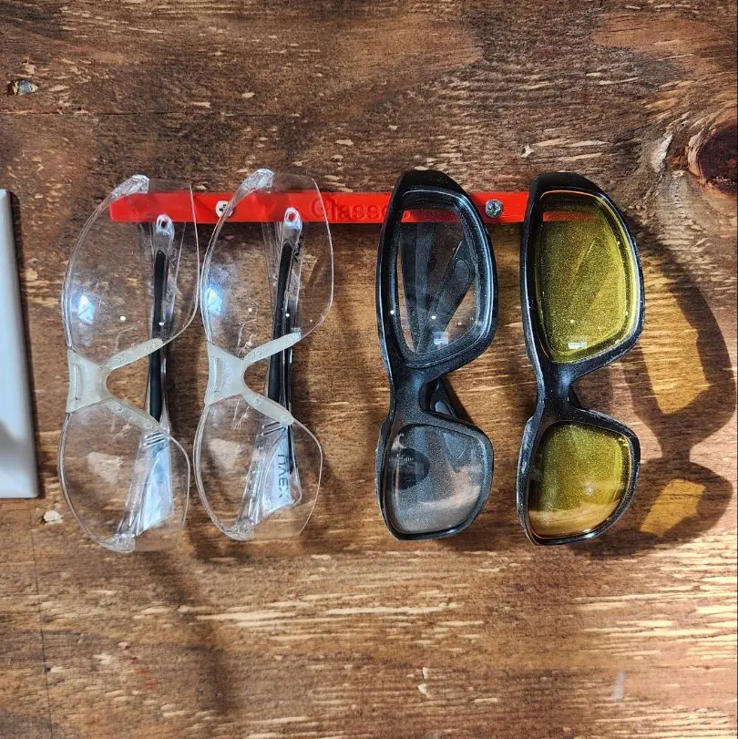 Wall Mount Safety Glasses Holder Rack 3D Printed PETG
