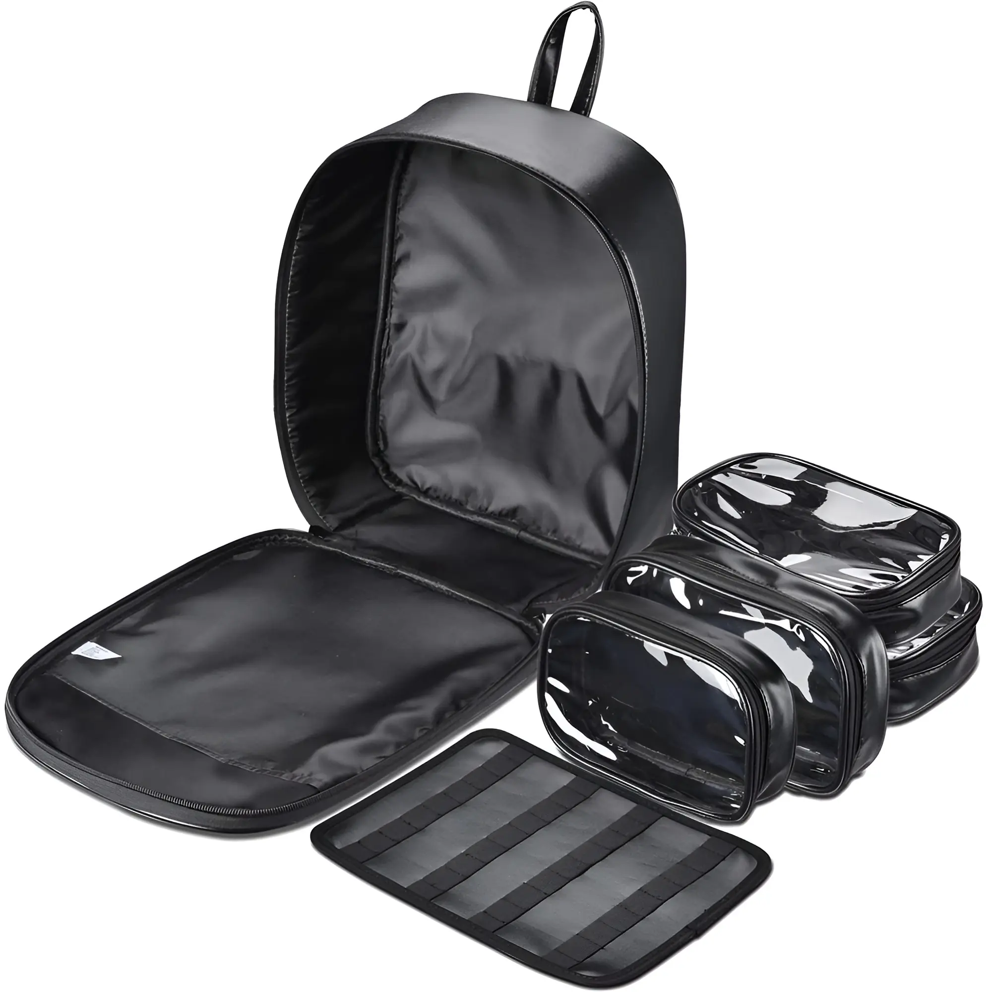 Professional Travel Makeup Artist Backpack – Large Capacity Cosmetic Organizer with Clear Compartments & Brush Holder (Water-Resistant PU Leather) Waterproof