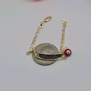 ID BRACELET with red eye ENGRAVING AVAILABLE figaro style 6"inches leave a note with your name