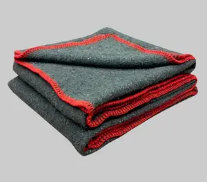Euro Humanitarian Wool Blanket 60x80 Soft Durable Thick Weave 30% Wool Content Classic Red Whip Stitched Edges Charcoal Grey Background Perfect for Home Travel & Outdoors
