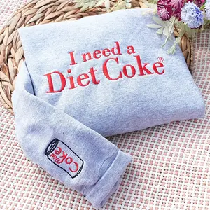 I Need A Diet Coke Embroidered Sweatshirt, Vintage Coke Crewneck, Retro Soda Lover Pullover, Funny Embroidered Christmas Gift