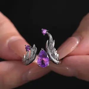 New Retro Punk Style Purple Zircon Elf Ring Personalized Open Ring Trendy Cool Jewelry For Women Holiday Gifts