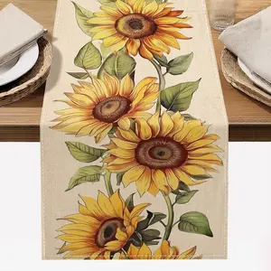 Sunflower Table Runner Linen Machine Made No Electricity Or Battery Needed Home Kitchen Decor Spring Summer Holiday Party Decoration