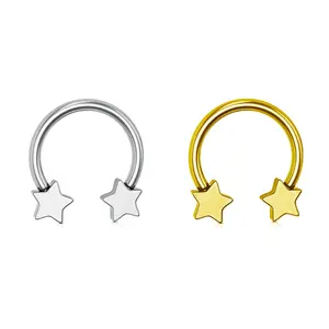 Oufer 16G Implant Grade Titanium Star Shaped Horseshoe Ring Nose Hoop