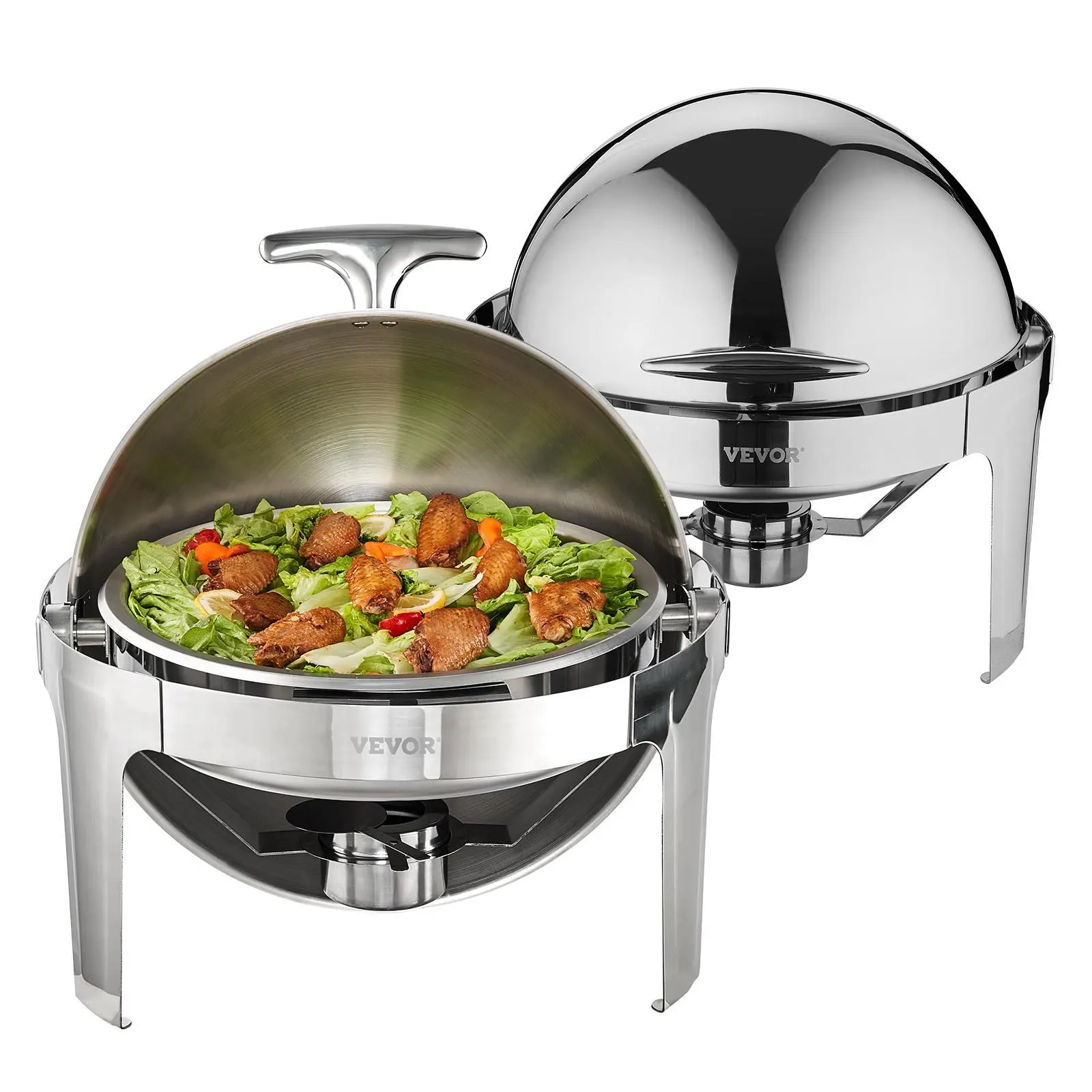 VEVOR 2-Sets 6 Qt Roll-Top Lid SS201 Stainless Steel Chafing Dish Buffet Set, with Full Size Pans, Water Pans, Stands, Fuel Holders, Mirror Finish, Easy Maintenance, Heat Retention Cover, for Restaurants, Buffet Events#SohoChic