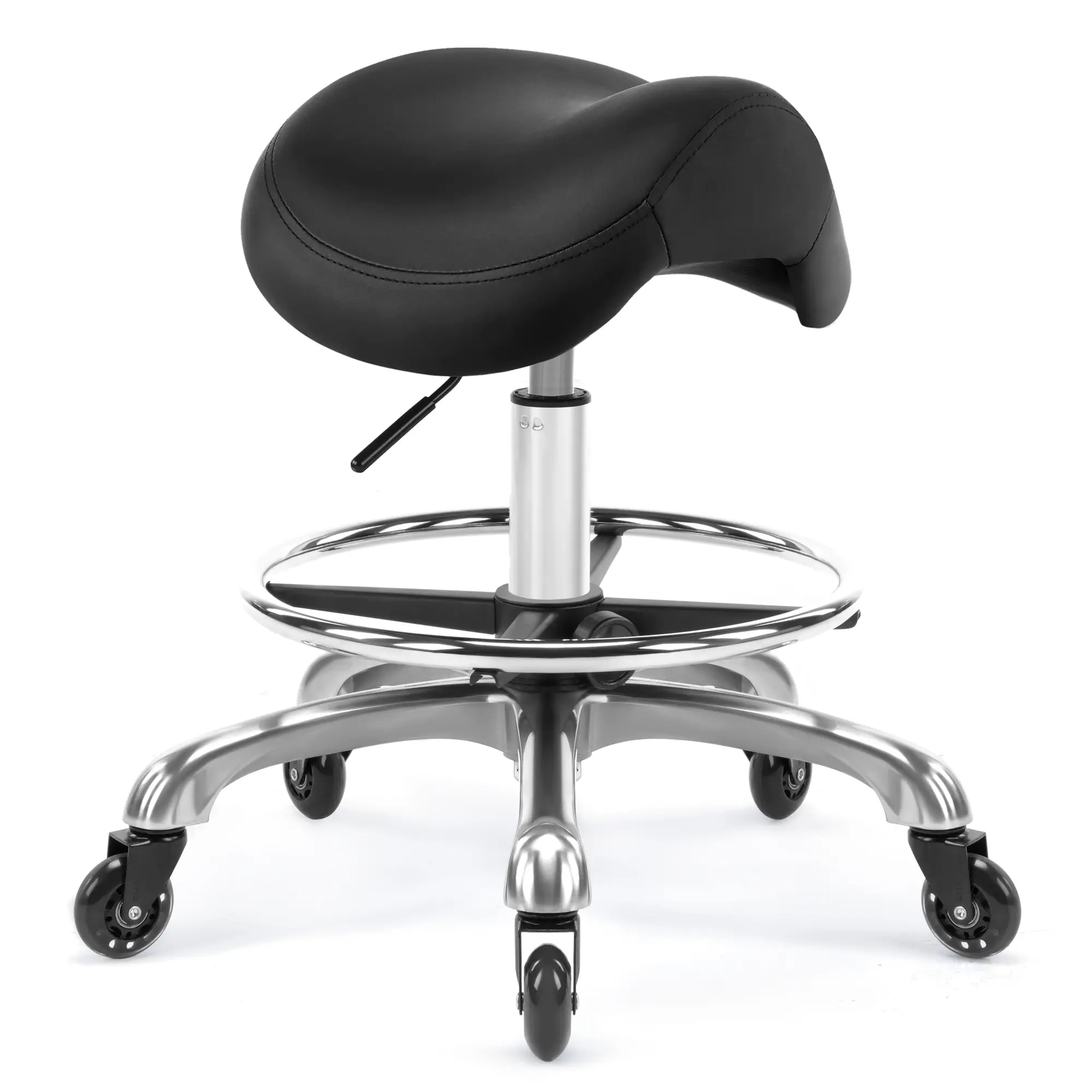 DR.LOMILOMI Ergonomic Saddle Stool with Footring, Pneumatic Adjustable Rolling Chair, Heavy-Duty Metal Base, 400 lb Capacity, 360° Swivel for Dental Clinic, Salon, Home Office