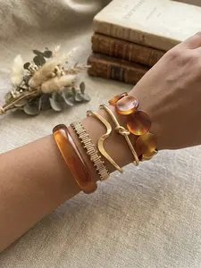5-Piece Leopard Print Amber-Colored Vintage Geometric Bracelet Set, Elegant Jewelry Accessory, Unique Everyday Gift, Mother's Day Present